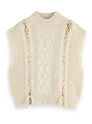 Scotch & Soda Bezrękawnik w kolorze kremowym rozmiar: M. Brązowe swetry klasyczne damskie Scotch & Soda, m, ze splotem, bez kołnierzyka. Za 156.24 zł.