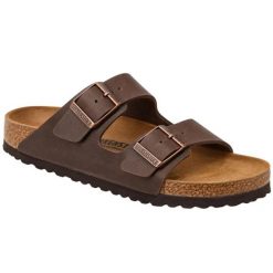 Klapki damskie Birkenstock Arizona. Brązowe klapki damskie Birkenstock, bez wzorów, z jeansu, bez obcasa, bez zapięcia. Za 287.00 zł.
