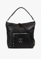 Czarna Torebka Ozdobiona Pikowaniem i Metaliczną Aplikacją Mrulla. Czarne shopper bag Born2be, z jeansu, pikowane, bez dodatków. Za 89.99 zł.