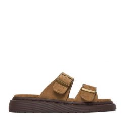 Klapki DeeZee. Brązowe klapki damskie DeeZee, bez wzorów, bez obcasa, bez zapięcia. Za 139.99 zł.