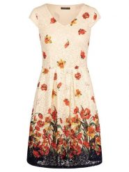 APART Sukienka w kolorze kremowym ze wzorem rozmiar: M. Brązowe sukienki damskie Apart, bez wzorów, bez ramiączek. Za 157.35 zł.