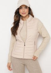 Beżowa Kamizelka amizelka ze Stójką i Zasuwanymi Kieszeniami Lorenith. Brązowe kamizelki damskie Born2be, l, bez wzorów, z jeansu, bez kaptura. Za 69.99 zł.