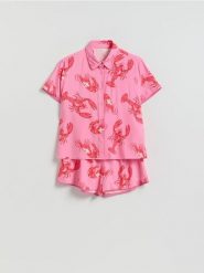 Piżama dwuczęściowa z wiskozy - intensywny róż. Czerwone piżamy damskie Reserved, bez wzorów, z wiskozy, bez ramiączek. Za 129.99 zł.