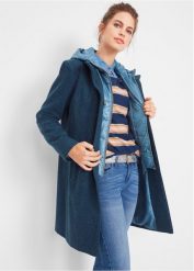 Płaszcz zimowy z materiału w optyce wełny, z efektem 2 w 1. Szare płaszcze damskie bonprix, na zimę, bez wzorów, z wełny, bez kaptura. Za 319.99 zł.