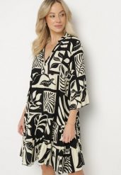 Czarna Bawełniana Sukienka o Rozkloszowanym Kroju z Geometrycznym Wzorem Talienna. Czarne sukienki damskie Born2be, bez wzorów, z bawełny, eleganckie, bez ramiączek. Za 69.99 zł.
