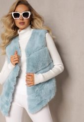 Jasnoniebieska Kamizelka z Futerkiem i Przeszyciami Iraau. Niebieskie kamizelki damskie Renee, m, z aplikacjami, bez kaptura. Za 129.99 zł.