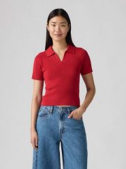 Levi's Koszulka polo w kolorze czerwonym rozmiar: M. Czerwone bluzki damskie Levi's, m, bez wzorów, prążkowane, bez kołnierzyka, bez ramiączek. Za 136.13 zł.