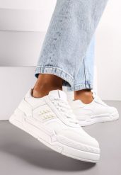 Białe Płaskie Sneakersy na Grubej Podeszwie ze Sznurowaniem i Perforacją Obena. Białe obuwie sportowe damskie Renee, bez zapięcia. Za 89.99 zł.
