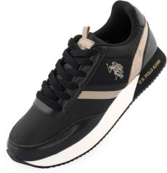 Obuwie damskie USA Polo Assn. trampki czarne. Czarne trampki damskie 7-SERIES, z aplikacjami, ze skóry, bez zapięcia. Za 255.99 zł.