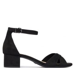 Sandały Tamaris. Czarne sandały damskie Tamaris, bez wzorów, bez obcasa, na słupku, bez zapięcia. Za 289.99 zł.
