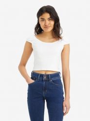 Levi's Koszulka w kolorze białym rozmiar: M. Białe bluzki damskie Levi's, m, bez wzorów, z bawełny, bez kołnierzyka, bez ramiączek. Za 57.20 zł.