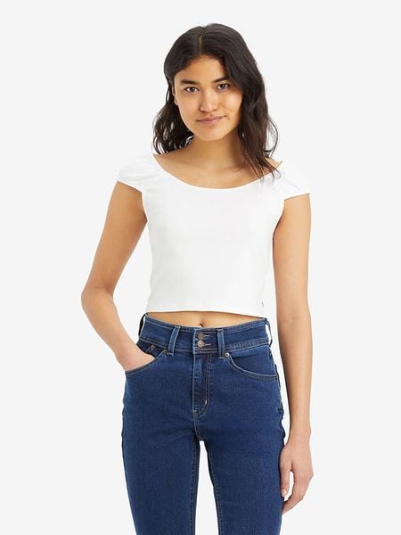 Levi's Koszulka w kolorze białym rozmiar: M. Białe bluzki damskie Levi's, m, bez wzorów, z bawełny, bez kołnierzyka, bez ramiączek. Za 52.42 zł.