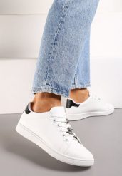 Biało-Czarne Sneakersy z Metalicznymi Aplikacjami między Sznurówkami Viaprela. Białe obuwie sportowe damskie Renee, bez zapięcia. Za 69.99 zł.