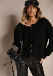 Czarny Kardigan z Wełną Bawełną i Wiskozą Ozdobiony Wiązaniem Lilassea. Czarne kardigany damskie Renee, bez wzorów, z bawełny. Za 159.99 zł.