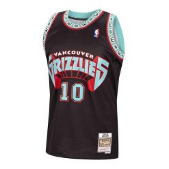 Koszulka NBA Vancouver Grizzlies Mike Bibby. Czarne koszulki damskie Mitchell & Ness, bez wzorów, bez kołnierzyka, bez ramiączek. Za 497.00 zł.