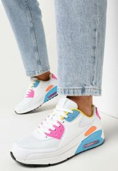 Biało-Niebieskie Sneakersy na Grubej Podeszwie z Wstawką Denni. Białe obuwie sportowe damskie Born2be, przed kostkę, bez zapięcia. Za 109.99 zł.