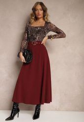 Bordowa Spódnica o Rozkloszowanym Kroju Melobia. Czerwone spódnice damskie Renee, na co dzień, z aplikacjami, eleganckie, maxi. Za 64.99 zł.