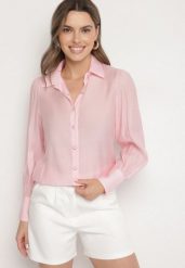 Różowa Klasyczna Koszula z Wiskozą Linarina. Czerwone koszule damskie Born2be, m, bez wzorów, z jeansu, eleganckie, bez kołnierzyka, bez ramiączek. Za 69.99 zł.