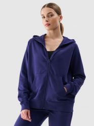 4F Bluza dresowa rozpinana z kapturem damska - granatowa L. Niebieskie bluzy damskie 4F, l, bez wzorów, z bawełny, z kapturem. Za 159.99 zł.