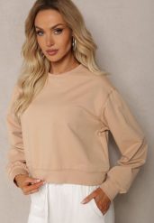 Beżowa Oversize Bluza z Bawełny o Krótkim Fasonie Sibolla. Brązowe bluzy damskie Renee, l, bez wzorów, z bawełny, bez kaptura. Za 49.99 zł.