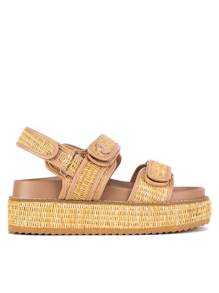 Badura Sandały BEGONIA-TS6165-01 Beżowy. Brązowe sandały damskie Badura, bez wzorów, z materiału, bez obcasa, na płaskiej podeszwie, bez zapięcia. Za 199.99 zł.