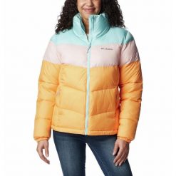 Kurtka Turystyczna Puchowa Damska Columbia Puffect Color Blocked Jacket. Czerwone kurtki damskie Columbia, na zimę, xs, bez wzorów, z puchu, bez kaptura. Za 671.00 zł.