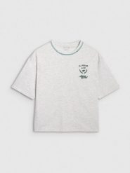4F T-shirt oversize z nadrukiem damski - szary L. Szare koszulki sportowe damskie 4F, l, bez wzorów, z bawełny, bez ramiączek. W wyprzedaży za 49.99 zł.