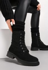 Czarne Botki Workery z Ozdobnym Futerkiem Sinuas. Czarne botki damskie Renee, na jesień, bez obcasa, na płaskiej podeszwie, bez zapięcia. Za 159.99 zł.