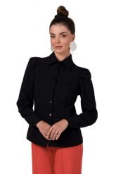 Stylowa Koszula z Zakładkami na Ramionach - Czarna. Czarne koszule damskie MOE, l, bez wzorów, z materiału, eleganckie, bez kołnierzyka, bez ramiączek. Za 276.90 zł.