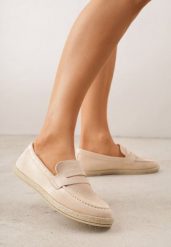 Beżowe Mokasyny z Plecionką w Stylu Boho Galenatea. Brązowe mokasyny damskie Renee, na lato, z jeansu, bez obcasa. Za 59.99 zł.