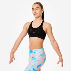 Stanik gimnastyczny Domyos. Czarne body i gorsety DOMYOS, bez wzorów, z elastanu. Za 49.99 zł.