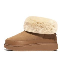 Buty FitFlop GEN-FF Mini Double-Faced Shearling Boots W GS6-A69 beżowy. Brązowe śniegowce damskie z materiału. Za 702.66 zł.
