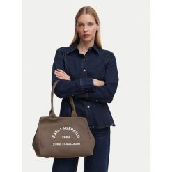Torebka KARL LAGERFELD. Brązowe shopper bag KARL LAGERFELD, bez wzorów, bez dodatków. Za 549.99 zł.