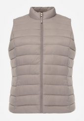 Beżowa Pikowana Kamizelka Przejściowa ze Stójką Edanwen. Brązowe kamizelki damskie Born2be, l, bez wzorów, z jeansu, z kapturem. Za 79.99 zł.