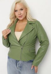 Zielona Kurtka w Stylu Ramoneski Silaira. Zielone kurtki damskie Born2be, uniwersalny, z aplikacjami, bez kaptura. Za 139.99 zł.