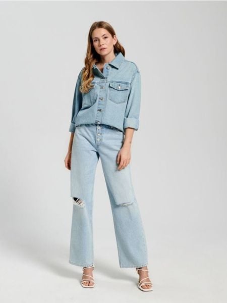 Jeansy straight mid waist - niebieski. Niebieskie jeansy damskie Sinsay. Za 89.99 zł.