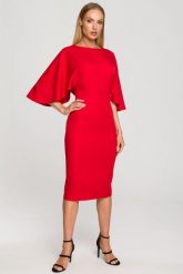 Sukienka ołówkowa z szerokimi rękawami czerwona z pelerynką. Czerwone sukienki damskie Sukienki.shop, bez wzorów, wizytowe, bez ramiączek. Za 309.00 zł.