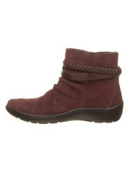 Clarks Skórzane botki w kolorze bordowym rozmiar: 37. Czerwone botki damskie Clarks, bez obcasa, bez zapięcia. Za 158.10 zł.