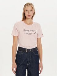 Tommy Hilfiger T-Shirt Script Graphic WW0WW43502 Różowy Regular Fit. Czerwone t-shirty damskie Tommy Hilfiger, l, bez wzorów, z bawełny, bez kołnierzyka. Za 129.99 zł.