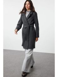 Trendyol Płaszcz przejściowy w kolorze antracytowym rozmiar: 36. Czarne płaszcze damskie Trendyol, bez wzorów, z tkaniny, bez kaptura. Za 134.85 zł.