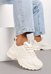 Beżowe Sneakersy na Tłoczonej Podeszwie z Siateczkowymi Wstawkami Amrogia. Brązowe obuwie sportowe damskie Renee, bez zapięcia. Za 89.99 zł.
