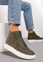 Zielone Sneakersy Sznurowane za Kostkę na Płaskiej Podeszwie Gitaria. Zielone obuwie sportowe damskie Renee, za kostkę, bez zapięcia. Za 44.99 zł.