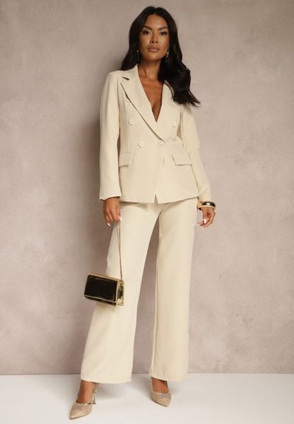 Beżowy Garniturowy Komplet Spodnie Wide Leg i Marynarka Arezellia. Brązowe marynarki i żakiety damskie Renee, s, bez wzorów, eleganckie. Za 209.99 zł.