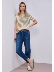 Street One Koszulka polo w kolorze beżowo-białym rozmiar: 40. Brązowe bluzki damskie Street One, bez wzorów, street, bez kołnierzyka, bez ramiączek. Za 132.05 zł.