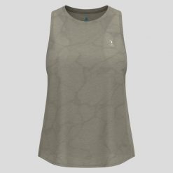 Koszulka damska bez rękawów Odlo ZEROWEIGHT ENGINEERED CHILL-TEC Tank crew neck. Zielone koszulki damskie ODLO, bez wzorów, bez kołnierzyka, bez ramiączek. W wyprzedaży za 242.99 zł.