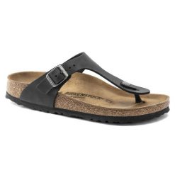 Unisex japonki Birkenstock Gizeh Oiled Leather czarne regular 0845251. Czarne klapki damskie Birkenstock, bez wzorów, z materiału, bez obcasa, bez zapięcia. Za 369.00 zł.