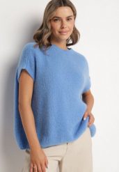 Niebieski Sweter z Bawełną o Kroju Nietoperza Nilanissea. Niebieskie swetry klasyczne damskie Born2be, z bawełny, bez kołnierzyka. Za 159.99 zł.