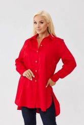Klasyczna czerwona koszula Elena zapinana na guziki, asymetryczny krój PLUS SIZE XXL OVERSIZE JESIEŃ. Czerwone koszule damskie Moda Size Plus Iwanek, na jesień, plus size, bez wzorów, z bawełny, biznesowe, z asymetrycznym kołnierzem, plus size, bez ramiączek. Za 199.90 zł.
