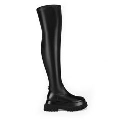 Kozaki DeeZee. Czarne kozaki damskie DeeZee, bez obcasa, na płaskiej podeszwie, bez zapięcia. Za 174.99 zł.