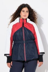 Damskie Kurtka sportowa wodoodporna dwukierunkowy zamek błyskawiczny. Niebieskie kurtki sportowe damskie Ulla Popken, plus size, bez wzorów, z materiału, z kapturem. Za 849.99 zł.